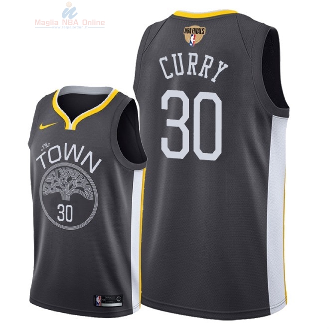 Acquista Maglia NBA Golden State Warriors 2018 Campionato Finali #30 Stephen Curry Nero Statement Patch