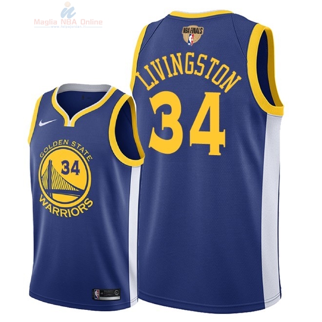 Acquista Maglia NBA Golden State Warriors 2018 Campionato Finali #34 Shaun Livingston Blu Icon Patch