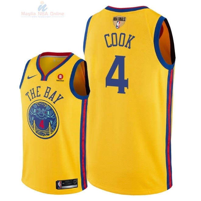 Acquista Maglia NBA Golden State Warriors 2018 Campionato Finali #4 Quinn Cook Giallo Città Patch