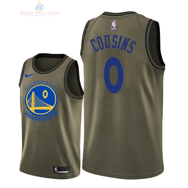 Acquista Maglia NBA Golden State Warriors Servizio Di Saluto #0 DeMarcus Cousins Nike Army Green 2018