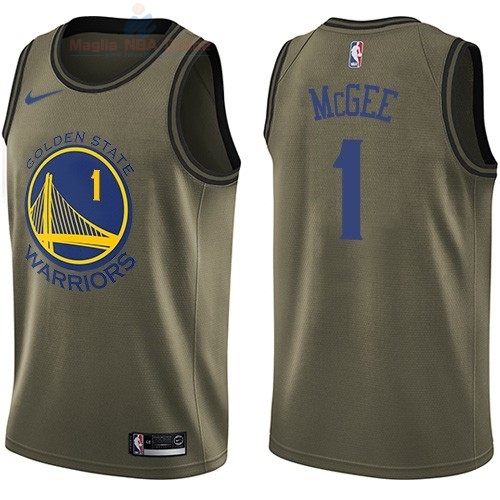 Acquista Maglia NBA Golden State Warriors Servizio Di Saluto #1 JaVale McGee Nike Army Green 2018