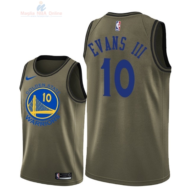 Acquista Maglia NBA Golden State Warriors Servizio Di Saluto #10 Jacob Evans III Nike Army Green 2018