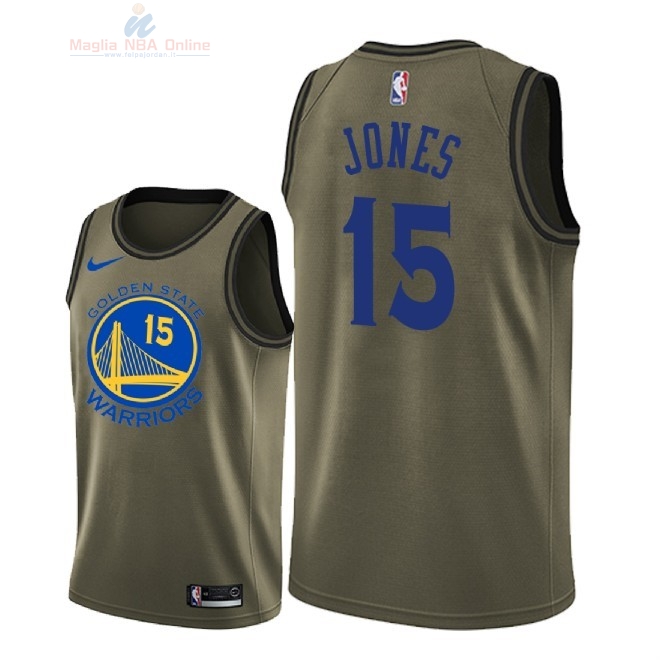 Acquista Maglia NBA Golden State Warriors Servizio Di Saluto #15 Damian Jones Nike Army Green 2018