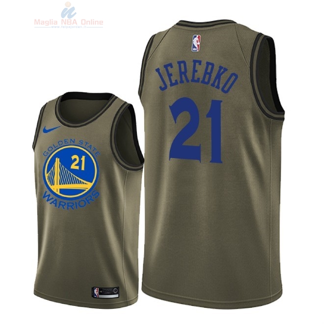 Acquista Maglia NBA Golden State Warriors Servizio Di Saluto #21 Jonas Jerebko Nike Army Green 2018