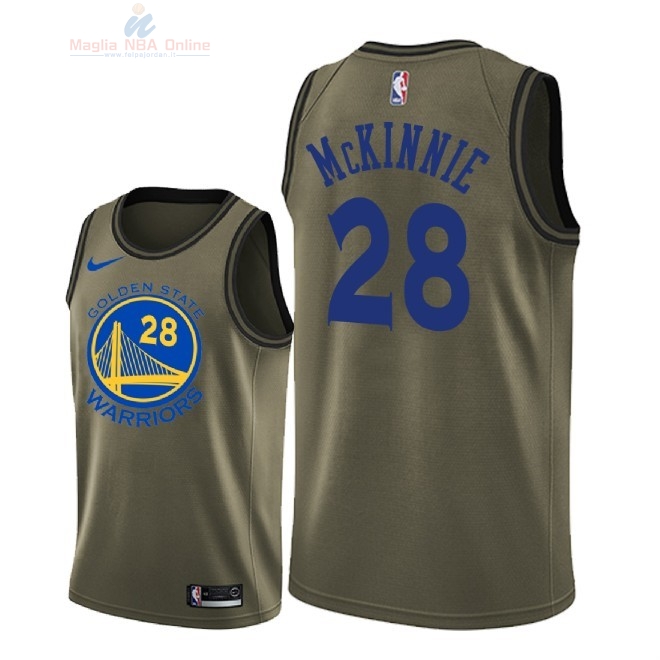 Acquista Maglia NBA Golden State Warriors Servizio Di Saluto #28 Alfonzo McKinnie Nike Army Green 2018