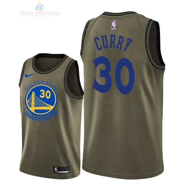 Acquista Maglia NBA Golden State Warriors Servizio Di Saluto #30 Stephen Curry Nike Army Green 2018