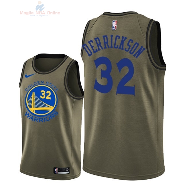 Acquista Maglia NBA Golden State Warriors Servizio Di Saluto #32 Marcus Derrickson Nike Army Green 2018