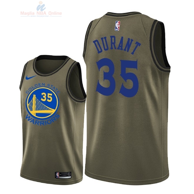 Acquista Maglia NBA Golden State Warriors Servizio Di Saluto #35 Kevin Durant Nike Army Green 2018