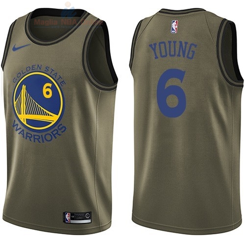 Acquista Maglia NBA Golden State Warriors Servizio Di Saluto #6 Nick Young Nike Army Green 2018