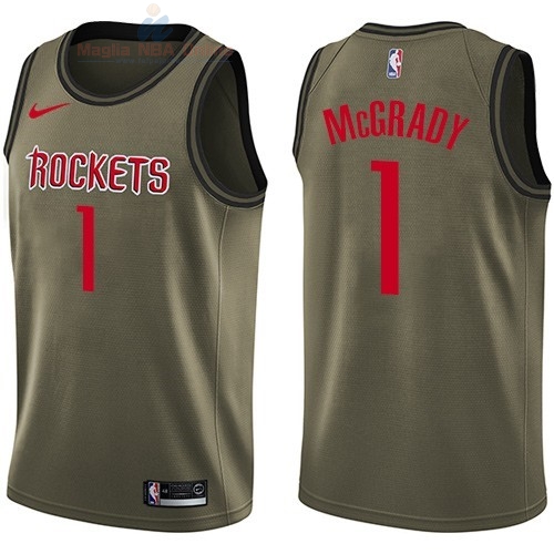 Acquista Maglia NBA Houston Rockets Servizio Di Saluto #1 Tracy McGrady Nike Army Green 2018