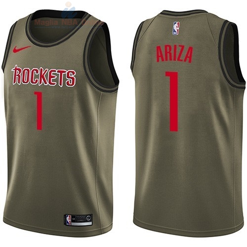 Acquista Maglia NBA Houston Rockets Servizio Di Saluto #1 Trevor Ariza Nike Army Green 2018