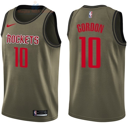 Acquista Maglia NBA Houston Rockets Servizio Di Saluto #10 Eric Gordon Nike Army Green 2018