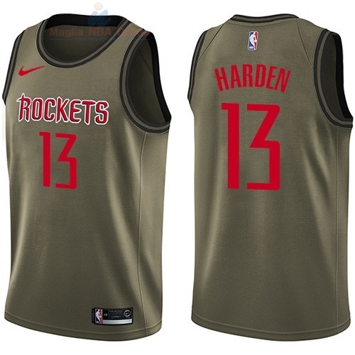 Acquista Maglia NBA Houston Rockets Servizio Di Saluto #13 James Harden Nike Army Green 2018