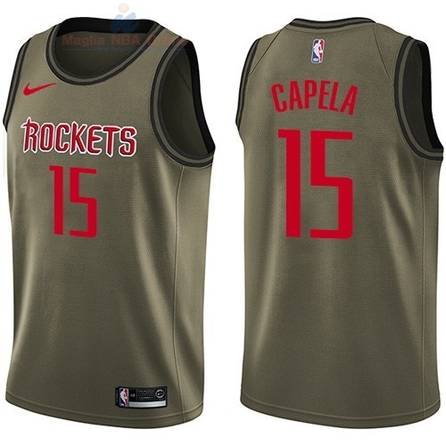 Acquista Maglia NBA Houston Rockets Servizio Di Saluto #15 Clint Capela Nike Army Green 2018