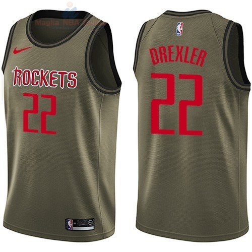 Acquista Maglia NBA Houston Rockets Servizio Di Saluto #22 Clyde Drexler Nike Army Green 2018