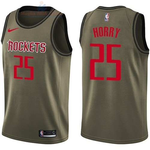 Acquista Maglia NBA Houston Rockets Servizio Di Saluto #25 Robert Horry Nike Army Green 2018