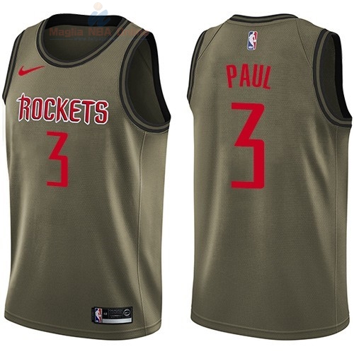 Acquista Maglia NBA Houston Rockets Servizio Di Saluto #3 Chris Paul Nike Army Green 2018