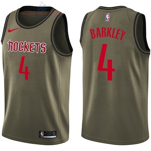 Acquista Maglia NBA Houston Rockets Servizio Di Saluto #4 Charles Barkley Nike Army Green 2018