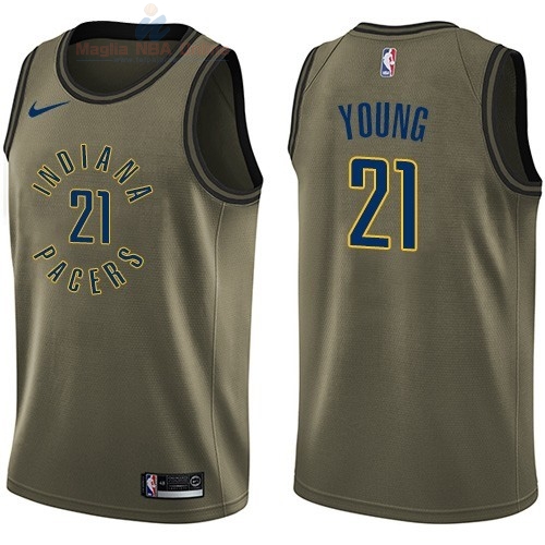 Acquista Maglia NBA Indiana Pacers Servizio Di Saluto #21 Thaddeus Young Nike Army Green 2018