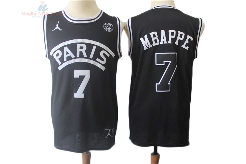 Acquista Maglia NBA Jordan x Paris Saint-Germain #7 Kylian Mbappe Nero