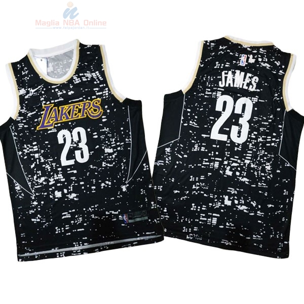 Acquista Maglia NBA Los Angeles Lakers Luci Della Città #23 LeBron James Nero