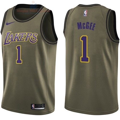 Acquista Maglia NBA Los Angeles Lakers Servizio Di Saluto #1 Javale McGee Nike Army Green 2018