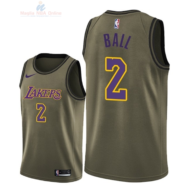 Acquista Maglia NBA Los Angeles Lakers Servizio Di Saluto #2 Lonzo Ball Nike Army Green 2018