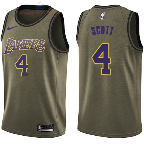 Acquista Maglia NBA Los Angeles Lakers Servizio Di Saluto #4 Byron Scott Nike Army Green 2018