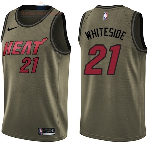 Acquista Maglia NBA Miami Heat Servizio Di Saluto #21 Hassan Whiteside Nike Army Green 2018