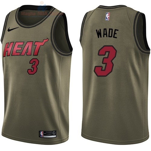 Acquista Maglia NBA Miami Heat Servizio Di Saluto #3 Dwyane Wade Nike Army Green 2018