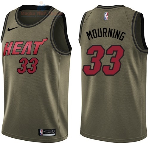 Acquista Maglia NBA Miami Heat Servizio Di Saluto #33 Alonzo Mourning Nike Army Green 2018