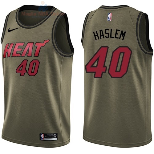 Acquista Maglia NBA Miami Heat Servizio Di Saluto #40 Udonis Haslem Nike Army Green 2018