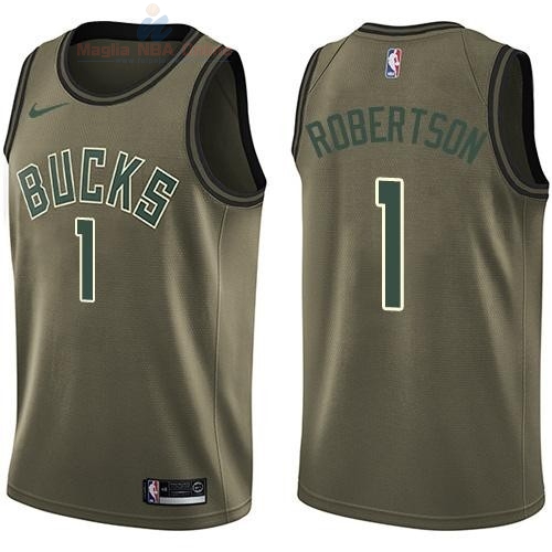 Acquista Maglia NBA Milwaukee Bucks Servizio Di Saluto #1 Oscar Robertson Nike Army Green 2018