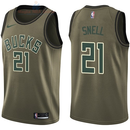 Acquista Maglia NBA Milwaukee Bucks Servizio Di Saluto #21 Tony Snell Nike Army Green 2018