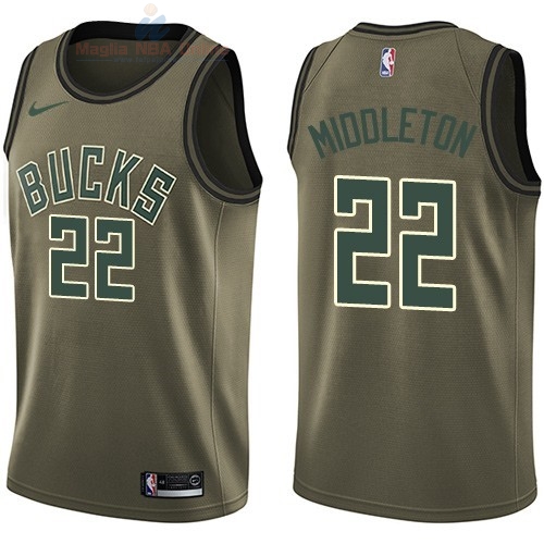 Acquista Maglia NBA Milwaukee Bucks Servizio Di Saluto #22 Khris Middleton Nike Army Green 2018