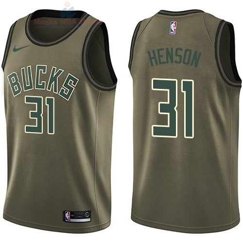 Acquista Maglia NBA Milwaukee Bucks Servizio Di Saluto #31 John Henson Nike Army Green 2018