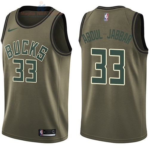 Acquista Maglia NBA Milwaukee Bucks Servizio Di Saluto #33 Kareem Abdul Jabbar Nike Army Green 2018