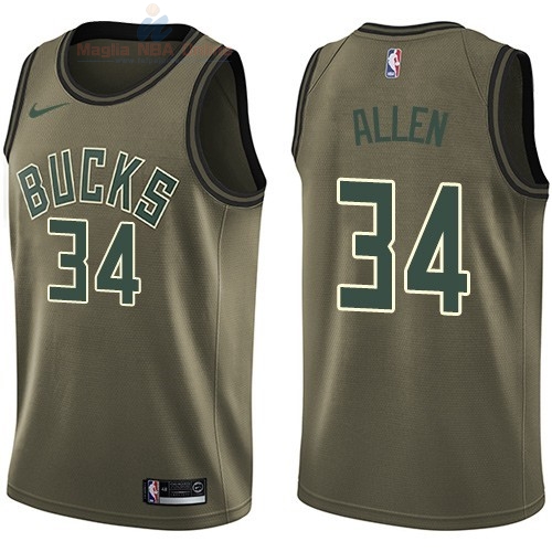 Acquista Maglia NBA Milwaukee Bucks Servizio Di Saluto #34 Ray Allen Nike Army Green 2018