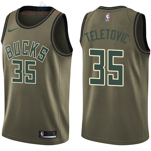 Acquista Maglia NBA Milwaukee Bucks Servizio Di Saluto #35 Mirza Teletovic Nike Army Green 2018