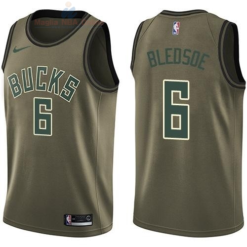 Acquista Maglia NBA Milwaukee Bucks Servizio Di Saluto #6 Eric Bledsoe Nike Army Green 2018