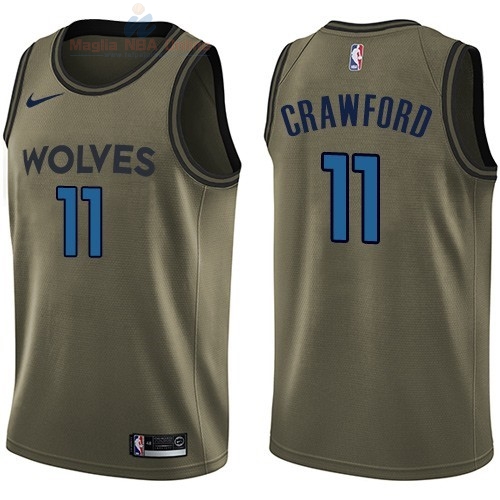 Acquista Maglia NBA Minnesota Timberwolves Servizio Di Saluto #11 Jamal Crawford Nike Army Green 2018