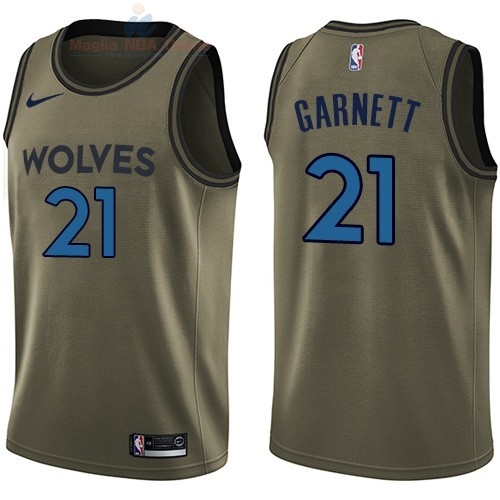 Acquista Maglia NBA Minnesota Timberwolves Servizio Di Saluto #21 Kevin Garnett Nike Army Green 2018