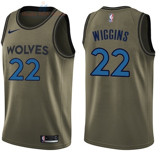 Acquista Maglia NBA Minnesota Timberwolves Servizio Di Saluto #22 Andrew Wiggins Nike Army Green 2018