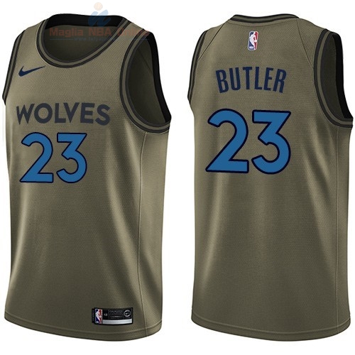 Acquista Maglia NBA Minnesota Timberwolves Servizio Di Saluto #23 Jimmy Butler Nike Army Green 2018