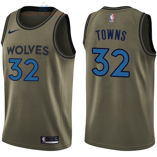 Acquista Maglia NBA Minnesota Timberwolves Servizio Di Saluto #32 Karl Anthony Towns Nike Army Green 2018