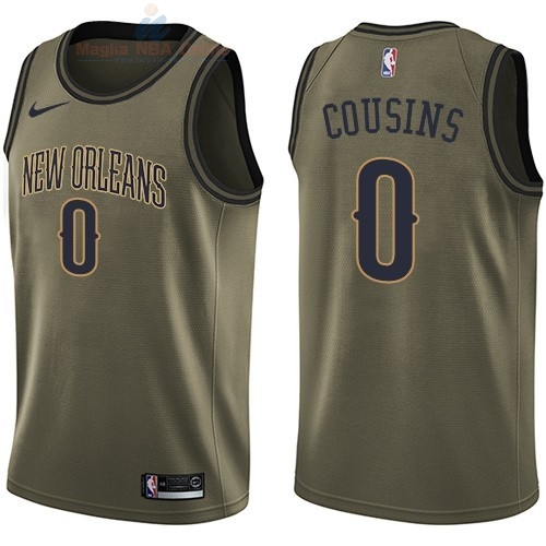 Acquista Maglia NBA New Orleans Pelicans Servizio Di Saluto #0 DeMarcus Cousins Nike Army Green 2018