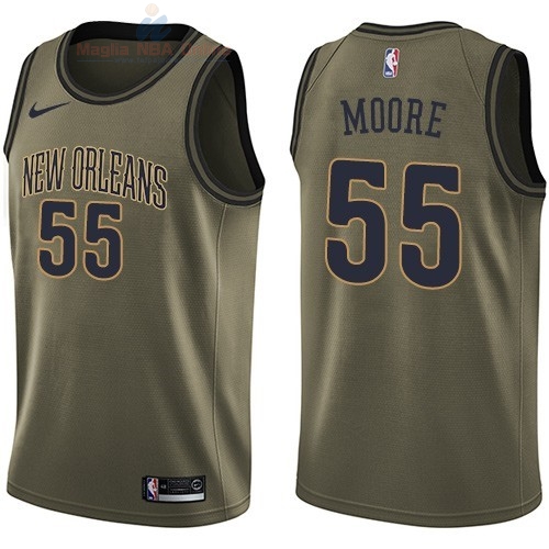 Acquista Maglia NBA New Orleans Pelicans Servizio Di Saluto #55 E Twaun Moore Nike Army Green 2018