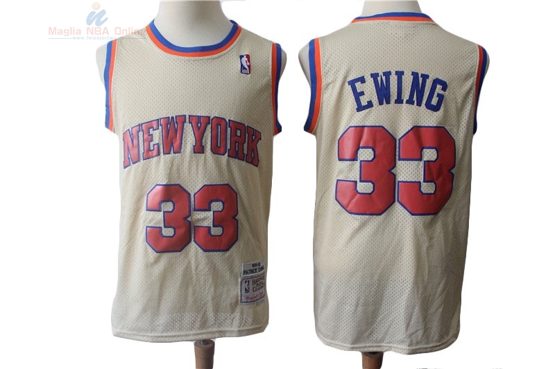 Acquista Maglia NBA New York Knicks #33 Patrick Ewing Retro Crema 1991-92