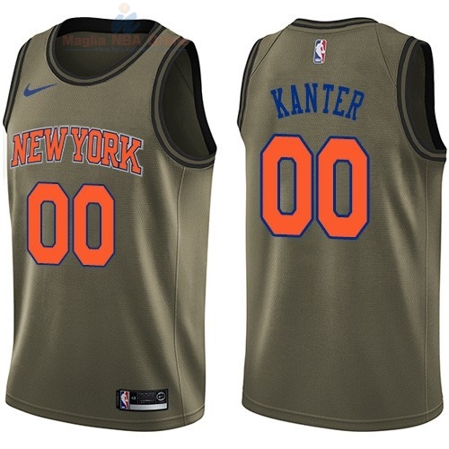 Acquista Maglia NBA New York Knicks Servizio Di Saluto #0 Enes Kanter Nike Army Green 2018