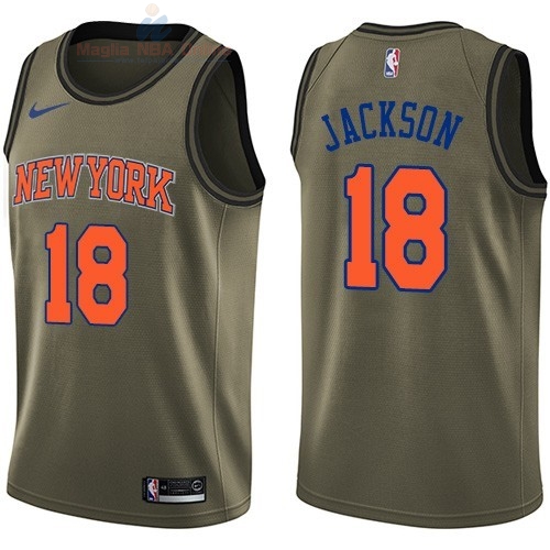 Acquista Maglia NBA New York Knicks Servizio Di Saluto #18 Phil Jackson Nike Army Green 2018